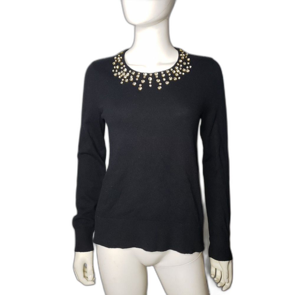 Lilly Pulitzer Odetta Jeweled Black Merino Wool Cashmere Sweater Size Small